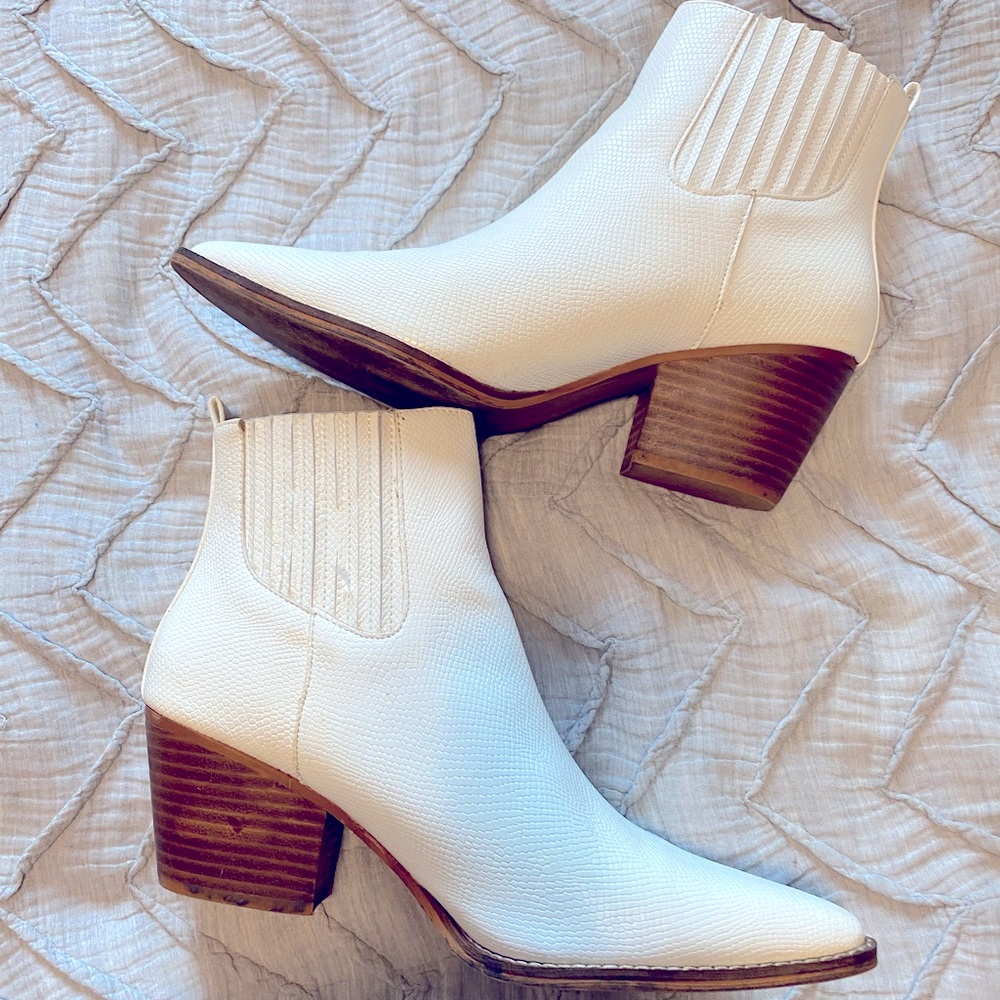 Women’s White Ankle Booties with Stacked Heel